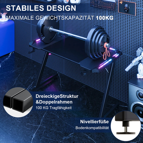 Devoko Gaming table with LED 120x60 cm Gaming desk Z-Frame Ergonomic Gamer PC table with Cup Holder