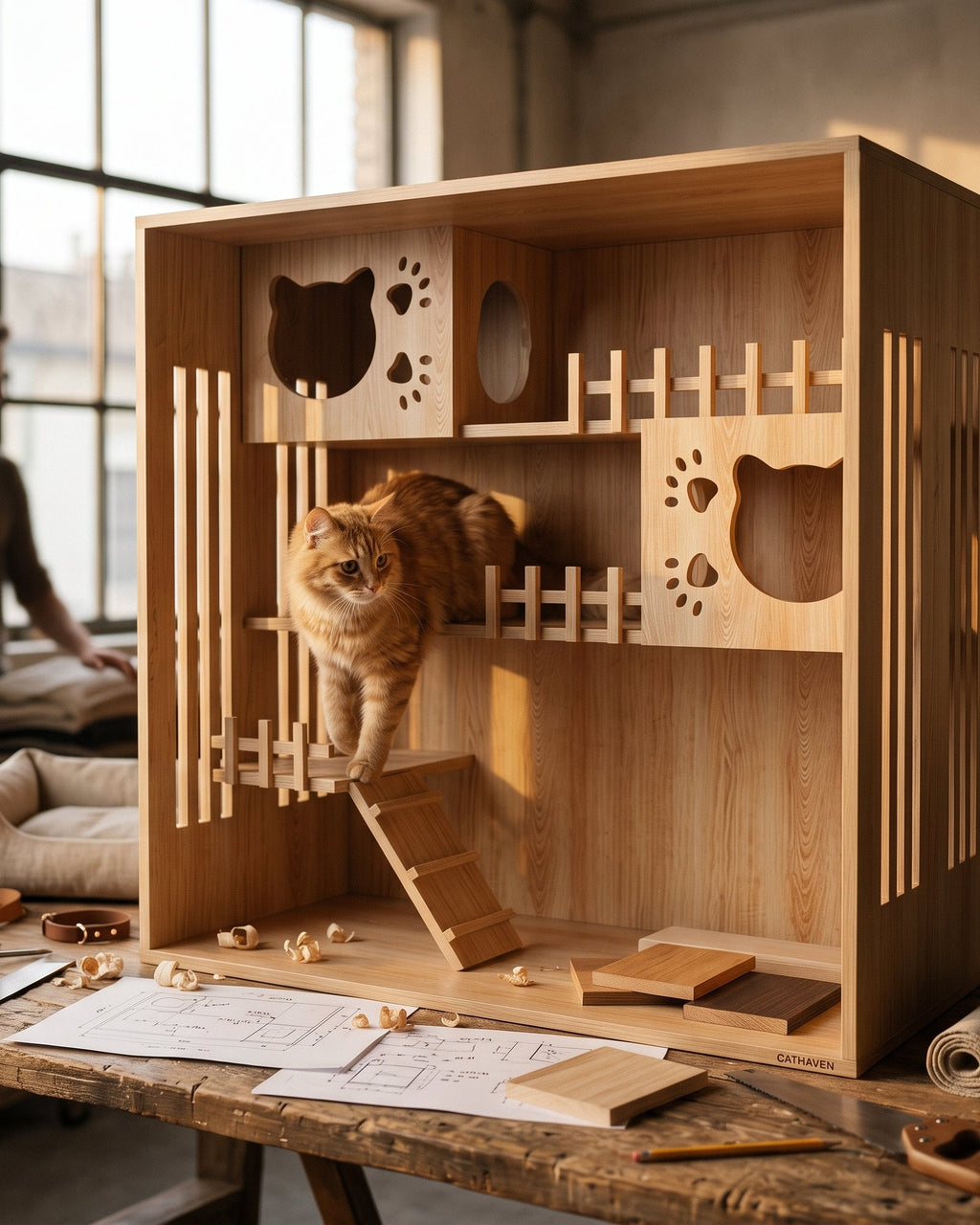 Villa pour chat en bois massif — image 5